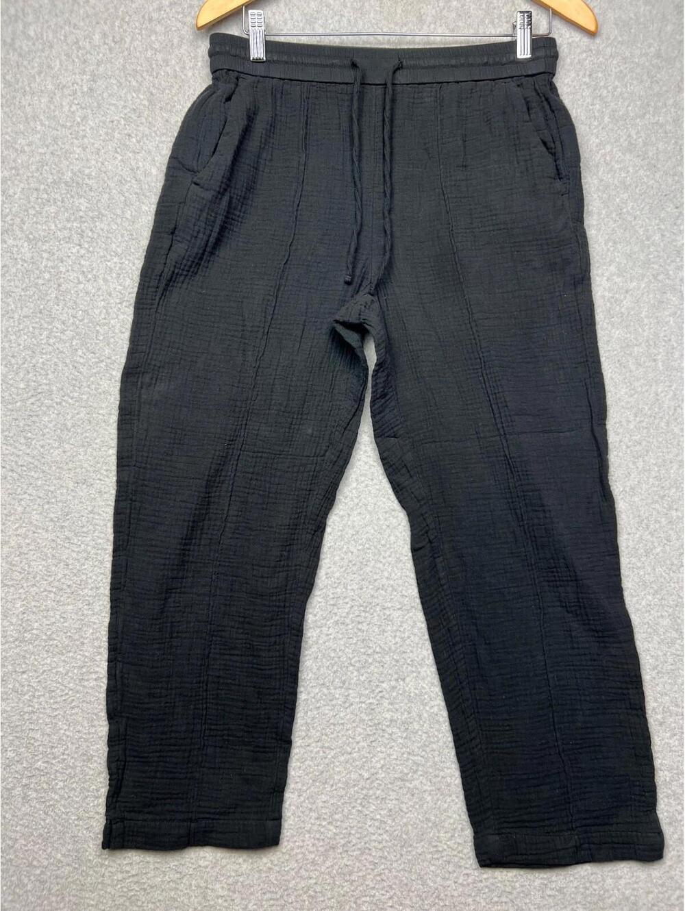 J Crew Gauze Elastic Tie Waist Cotton Pants Womens S Comfort Lightweight Black